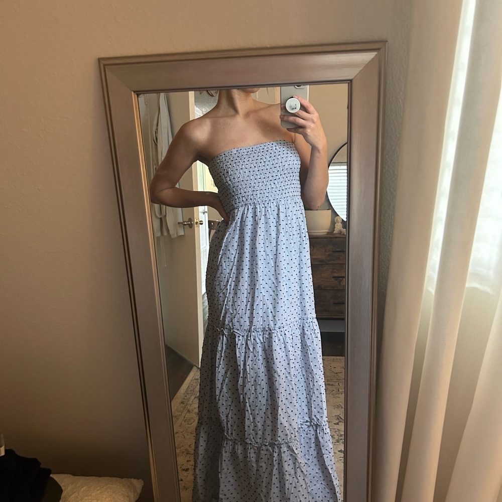 Strapless Blue Polka Dot Dress